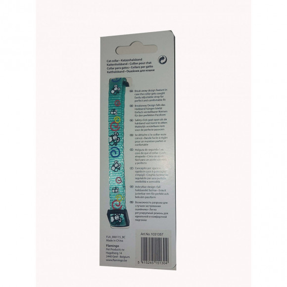 Collier Réglable De 20 À 35 Cm. Couleur Turquoise Avec Motif Souris. Pour Chat - Flamingo Pet Products - Fl-1031357