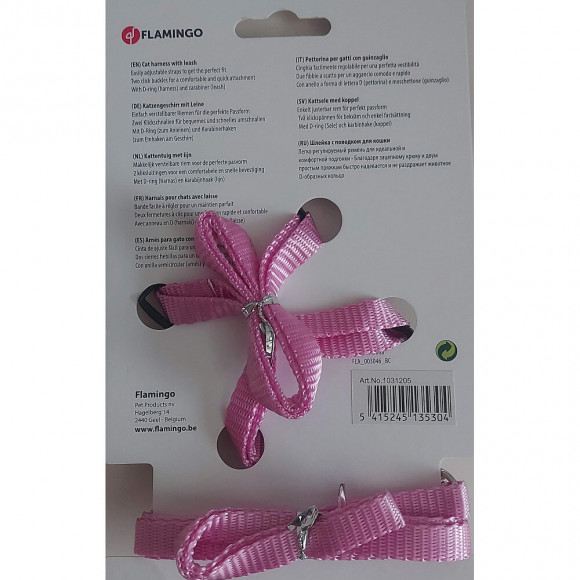 Harnais Et Laisse De 1.10 Mètre Pour Chat. Couleur Rose. - Flamingo Pet Products - Fl-1031205