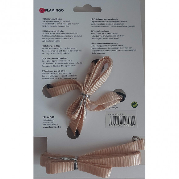 Harnais Et Laisse De 1.10 Mètre Pour Chat. Couleur Beige - Flamingo Pet Products - Fl-1031210
