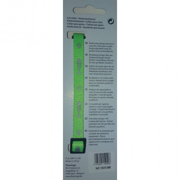 Collier Réglable De 20 À 35 Cm. Motif Poisson  + Clochette. Couleur Vert Pour Chat - Flamingo Pet Products - Fl-1031348