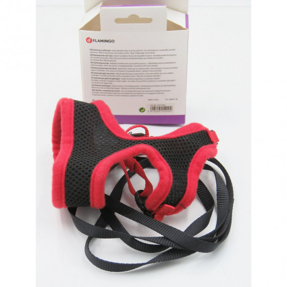 Harnais Pour Chat, Couleur Noir Et Rouge, Taille M, Réglable. - Flamingo Pet Products - Fl-1031364