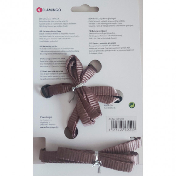 Harnais Et Laisse De 1.10 Mètre Pour Chat. Couleur Taupe. - Flamingo Pet Products - Fl-1031207