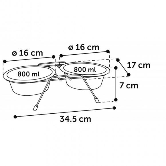 Ecuelle Duo Ø 16 Cm. 800 Ml. Avec Support Arjun. M . Pour Chien - Flamingo Pet Products - Fl-520828