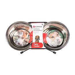 Ecuelle Duo Ø 13 Cm. 380 Ml. Avec Support Arjun.  S . Pour Chien - Flamingo Pet Products - Fl-520827