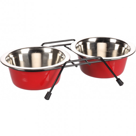 Ecuelle Duo Ø 13 Cm. 380 Ml. Avec Support Arjun.  S . Pour Chien - Flamingo Pet Products - Fl-520827