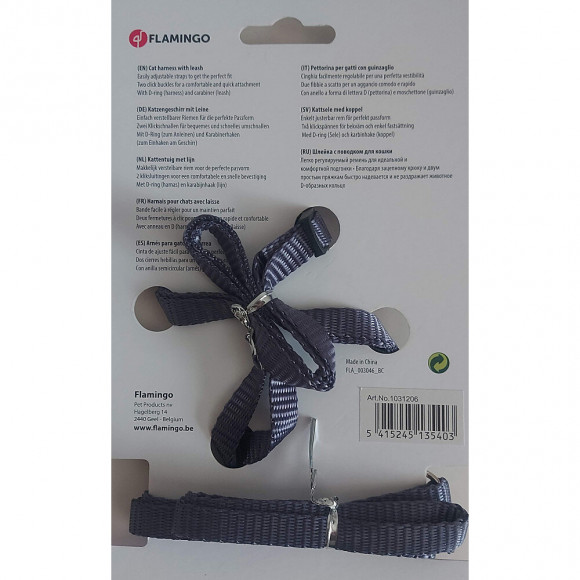 Harnais Et Laisse De 1.10 Mètre Pour Chat. Couleur Bleu Granite - Flamingo Pet Products - Fl-1031206