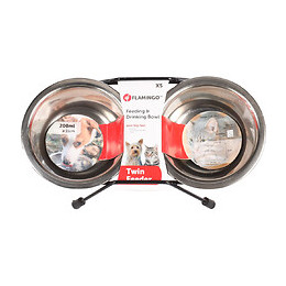 Ecuelle Duo Ø 11 Cm. 200 Ml. Avec Support Arjun.  Xs . Pour Chat - Flamingo Pet Products - Fl-520826