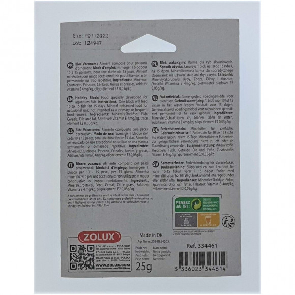 Bloc Vacance Nanolife Pour Poisson D'agrément. 25 Grammes. - Zolux - Zo-334461