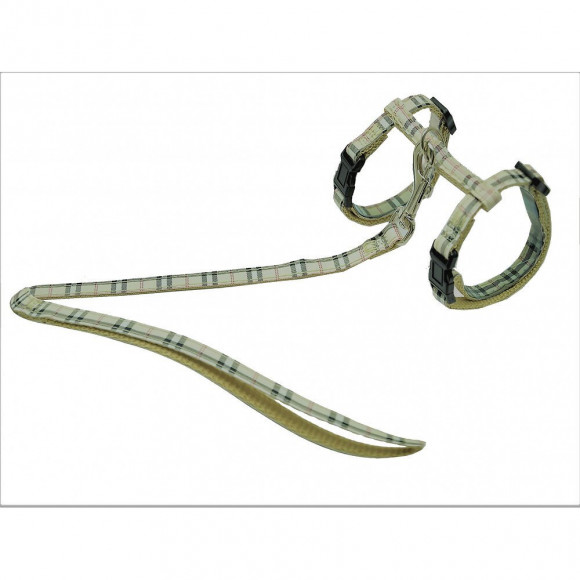 Harnais + Laisse 120 Cm. Écossais Beige. Réglable. Pour Chat. - Vadigran - Va-16592
