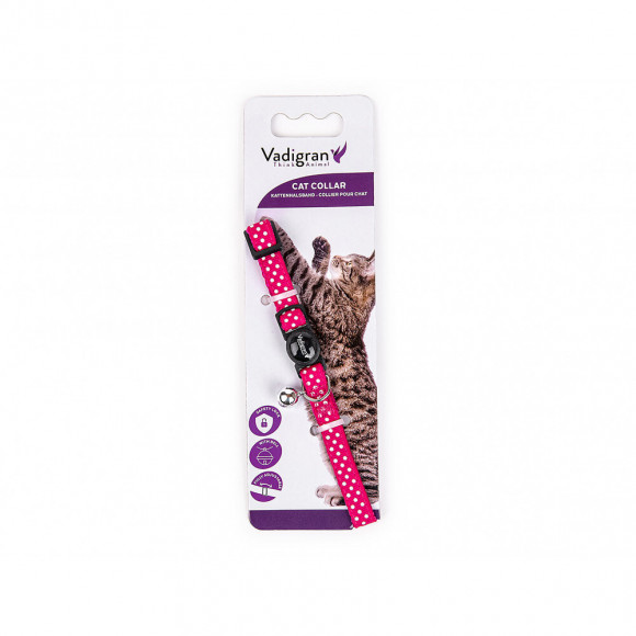 Collier Chat. Pois Rose. 20-30cm X 10mm. - Vadigran - Va-16572
