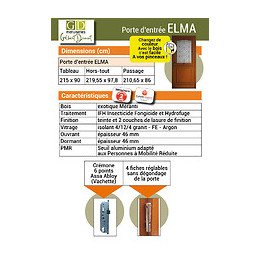 Promo - Porte D Entree En Bois   Modele Elma 215x90 Poussant Droite ---(cotes Tableau)  Vendue Avec Poignee Et Barillet