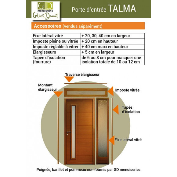 Porte D Entree  Modele 'talma' Blanche 215x90 Poussant Droite  Cote Tableau