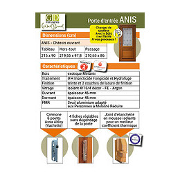Porte D'entree  Modele Anis Dimension 215 X 90 Poussant Gauche (cotes Tableau)