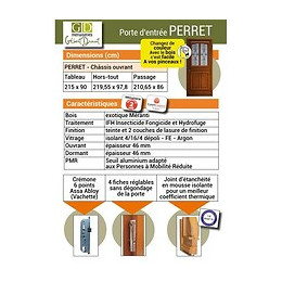 Porte D Entree  Modele Perret  215x90 Poussant Gauche (cotes Tableau)