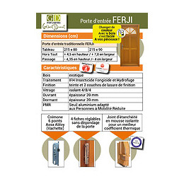 Porte D Entree  Modele 'ferji' 215x90 Poussant Droite  Vendue Avec Poignee Et Barillet