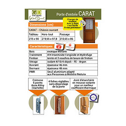 Porte D Entree Modele 'carat'  215x90 Poussant Droite  (cotes Tableau)