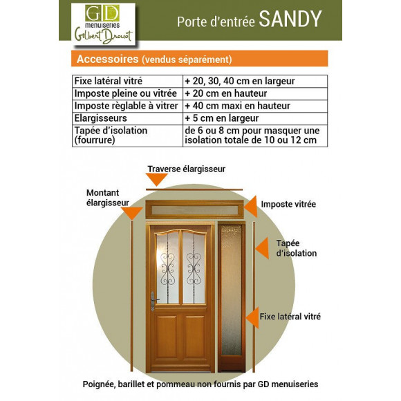 Porte D' Entree Bois Exo Modele 'sandy' 215x90 Poussant Gauche Cote Tableau