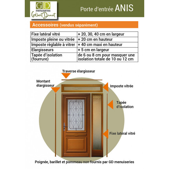 Porte D'entree  Modele Anis Dimension 215x90 Pousant Droite  (cotes Tableau)