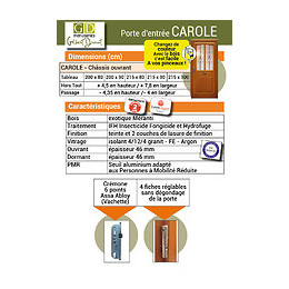 Porte D' Entree Bois Exo Modele 'carole' 215x80 Poussant Gauche
