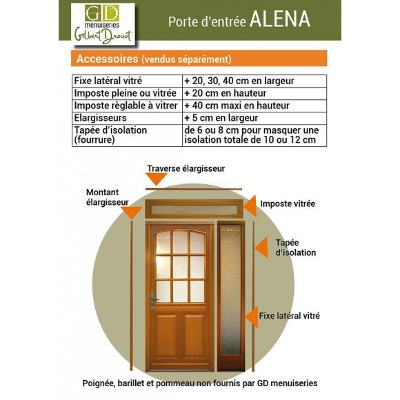 Porte D Entree En En Bois   Modele 'alena' 215x80 Poussant Gauche  (cotes Tableau)