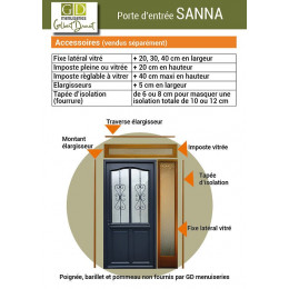Porte D' Entree Bois Exo Modele 'sanna' 215x90 Poussant Gauche Cote Tableau
