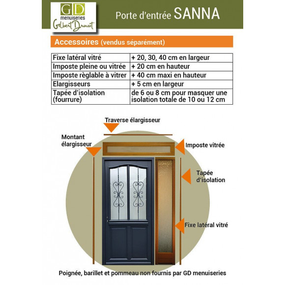 Porte D' Entree Bois Exo Modele 'sanna' 215x90 Poussant Gauche Cote Tableau