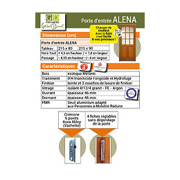 Porte D Entree En En Bois   Modele 'alena' 215x80 Poussant Droite (cotes Tableau)