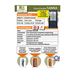 Porte D' Entree Bois Exo Modele 'sanna' 215x90 Pousant Droite Cote Tableau