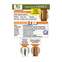 Porte D Entree  Modele 'laura 5' 215x90 Poussant Droite (cotes Tableau)