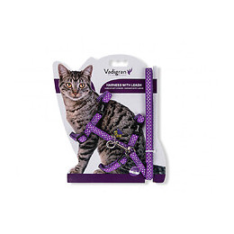 Harnais + Laisse 120 Cm. À Pois Violet. Réglable. Pour Chat. - Vadigran - Va-16602