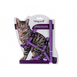 Harnais + Laisse 120 Cm. À Pois Violet. Réglable. Pour Chat. - Vadigran - Va-16602