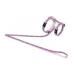 Harnais + Laisse 120 Cm. Écossais Rose. Réglable. Pour Chat. - Vadigran - Va-16593