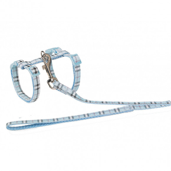 Harnais + Laisse 120 Cm. Écossais Bleu. Réglable. Pour Chat. - Vadigran - Va-16591