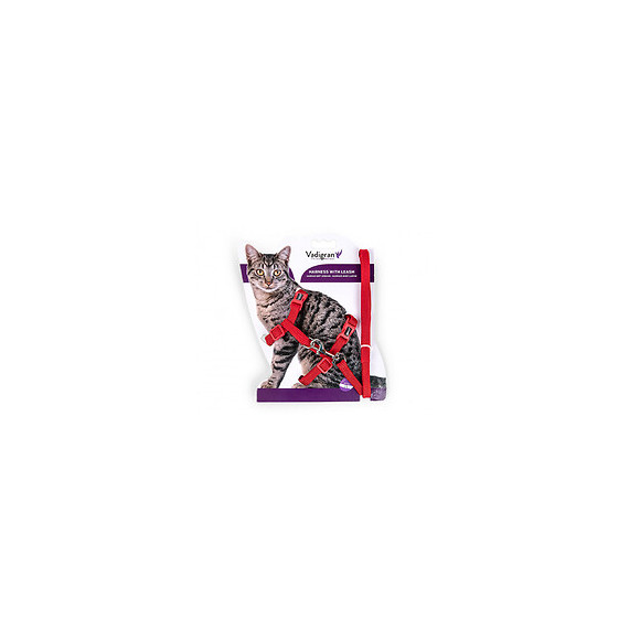 Harnais Avec Laisse 1.20m. Classic. Rouge. Pour Chat. - Vadigran - Va-16604