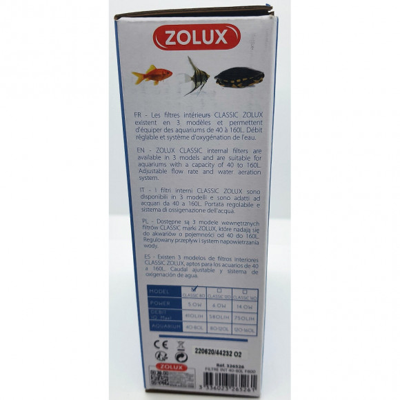 Filtration Intérieure Classic 80 Zolux 5 W Pour Aquarium De 40 À 80 L - Zolux - Zo-326526