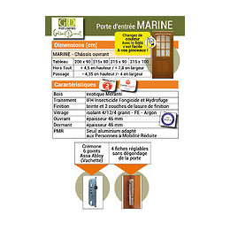 Porte D' Entree Bois Exo Modele 'marine' 200x90 Poussant Droite