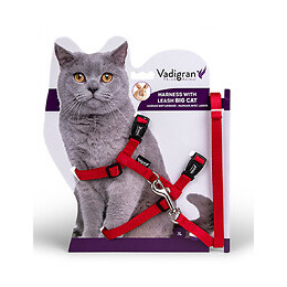 Harnais Avec Laisse 1.20m. Couleur Rouge.  Pour Les Grands Chats. - Vadigran - Va-16605