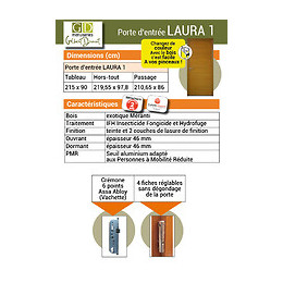 Porte D Entree  Modele 'laura 1' 215x90 Poussant Droite (cotes Tableau)  Vendue Avec Poignee Et Barillet