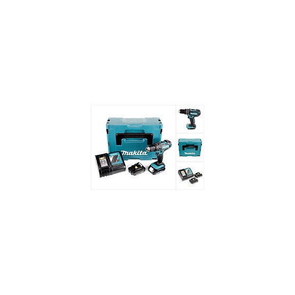 Makita Dhp 482 - 18 V Li-ion Perceuse Visseuse À Percussion Sans Fil Avec Boîtier Makpac + 2x Batteries Bl 1820 2,0 Ah + Char
