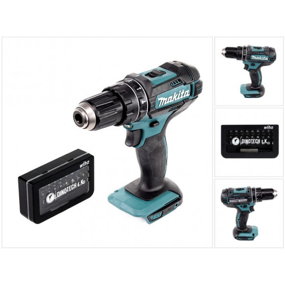 Makita Dhp 482 Z 18 V  Perceuse Visseuse À Percussion Sans Fil + 31 Pièces De Forets Cylindriques Pour Bois, Acier, Béton Wi