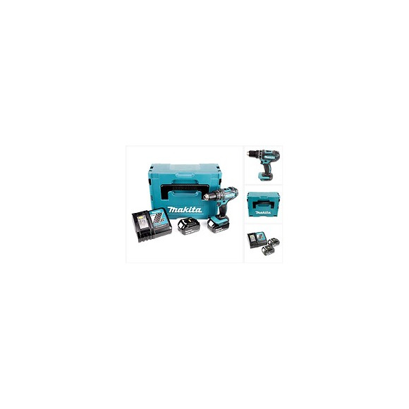 Makita Dhp 482 Rfj - 18 V Li-ion Perceuse Visseuse À Percussion Sans Fil + Coffret Makpac  + 2 X Batteries Bl 1830 3,0 Ah + Ch