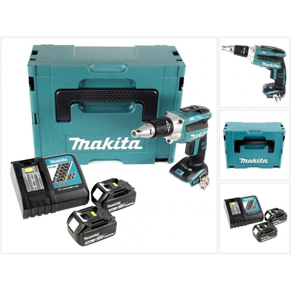 Makita Dfs 250 Rfj 18 V Visseuse Pour Cloisons Sèches Sans Fil Avec Coffret De Transport Makpac + 2x Batteries 3,0 Ah + Charge