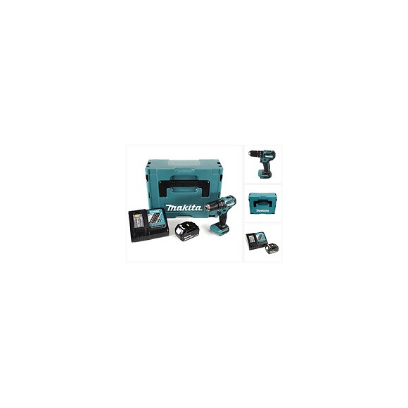 Makita Dhp 483 Rf1j 18 V Li-ion Perceuse Visseuse À Percussion Sans Fil 18 V Brushless En Coffret Makpac + 1x Batterie Bl 1830