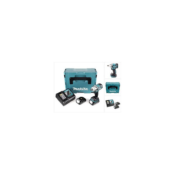 Makita Dtw 285 Y1j-p 18 V Li-ion Boulonneuse À Chocs Sans Fil Avec Boîtier Makpac 2 + 2x Batteries Bl 1820 2,0 Ah + Chargeur 