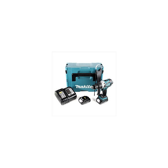 Makita Dhp 458 Perceuse Visseuse À Percussion Sans Fil 18v 91nm + 2x Batteries 2,0ah + Chargeur + Coffret Makpac 2 + Insert