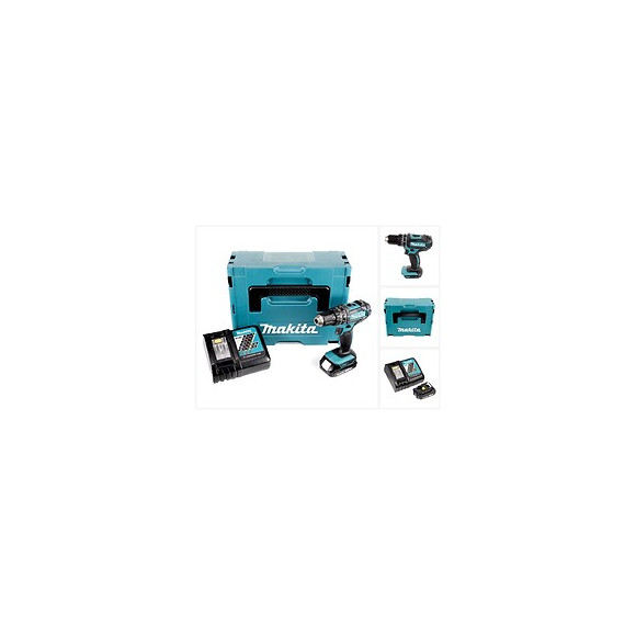 Makita Dhp 482 Y1j-p - 18 V Li-ion Perceuse Visseuse À Percussion Sans Fil Avec Boîtier Makpac + 1x Batterie Bl 1820 2,0 Ah +