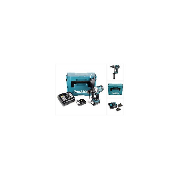 Makita Dhp 458 Perceuse Visseuse À Percussion Sans Fil 18v 91nm + 2x Batteries 2,0ah + Chargeur + Coffret Makpac 2 + Insert