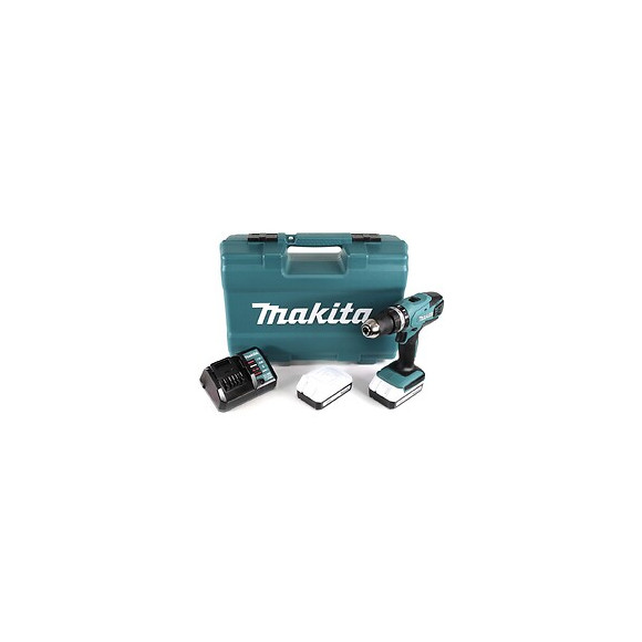 Makita Hp 457 Dwe 10 - 18 V Perceuse-visseuse Sans Fil + 2 X Batteries 1,3 Ah  + Chargeur + 74 Pièces D'accessoires + Coffret