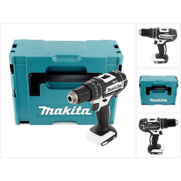 Makita Dhp 482 W Zj 18 V Perceuse Visseuse À Percussion Sans Fil Blanc + Boîtier De Transport Sans Batterie Ni Chargeur