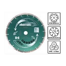 Makita Diamak 230 Mm. ( D-61145 ) Disque Diamant À Tronçonner Pour Pierre, Beton, Ardoise, Briques, Tuiles 22,23 Mm - 5 Pièc